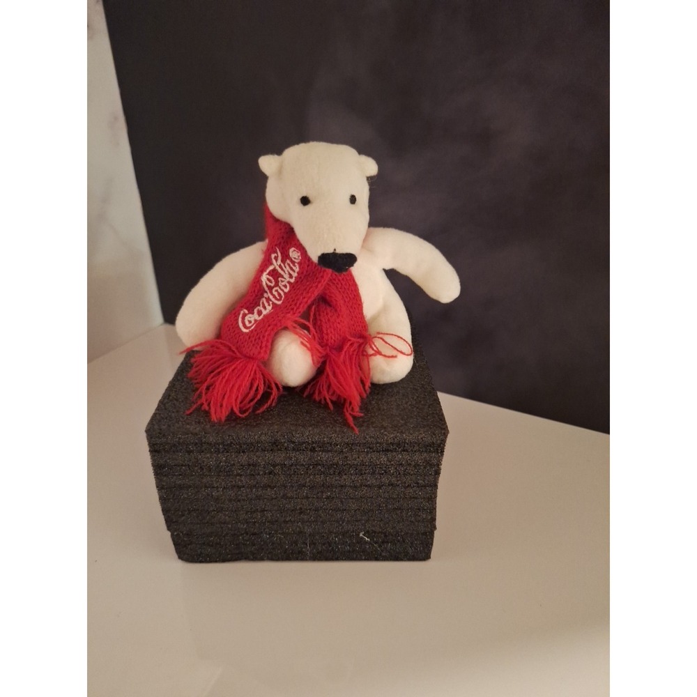 Coca Cola Sitting‎ Polar Bear w/ Red Scarf Plush Stuffed Animal 4in